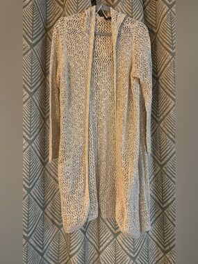 Cynthia Rowley medium Ivory open knit hooded tunic long sleeve cardigan